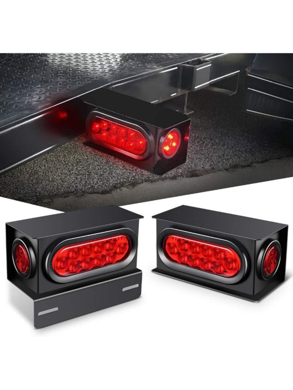Steel Weld-On Trailer Light Box Kit with 6-Inch Oval LED Tail Lights - Durable